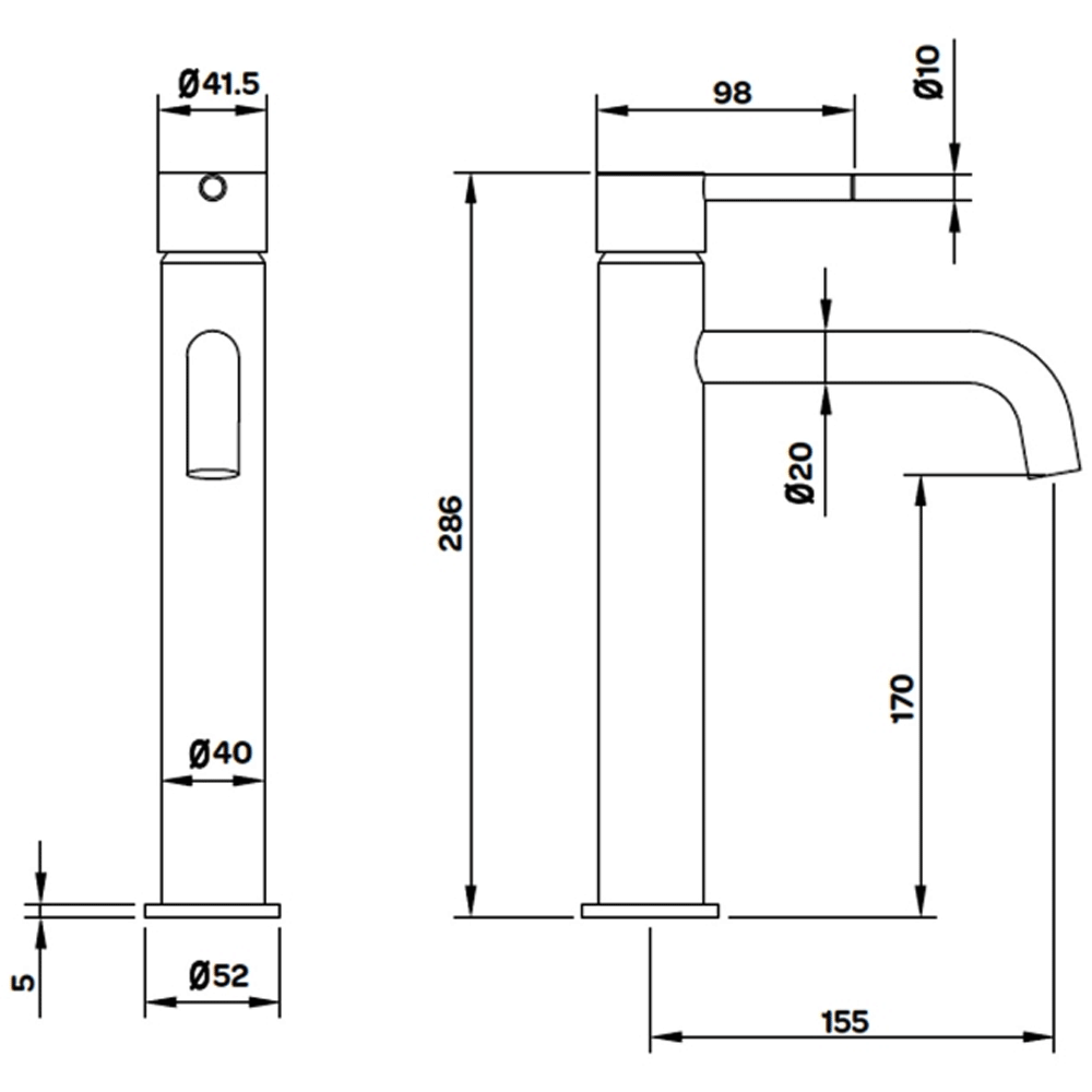 Mezclador monomando para lavabo Ottone Hi-Rise de latón cepillado