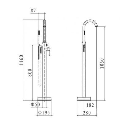 Plan Free Standing Bath Shower Mixer