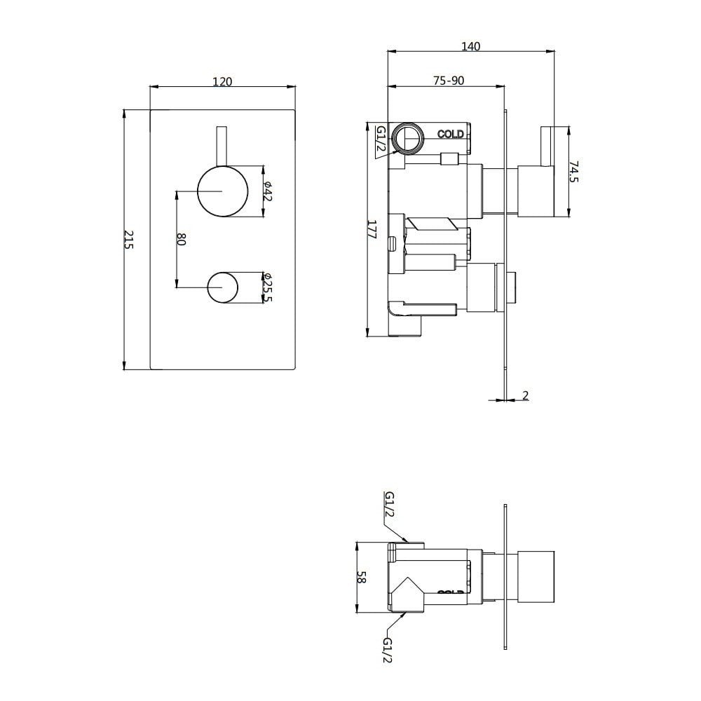 Plan Single Round Push Button Concealed Thermostatic Shower Valve