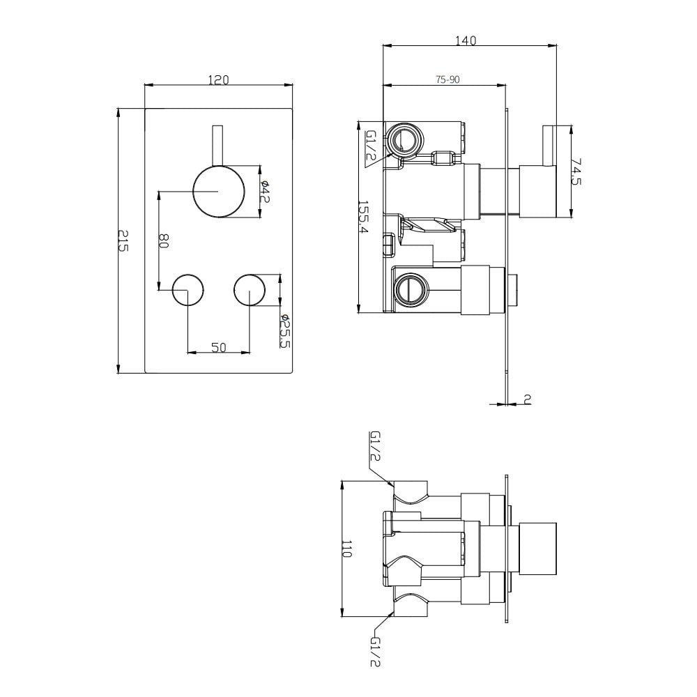 Plan Twin Round Push Button Concealed Thermostatic Shower Valve