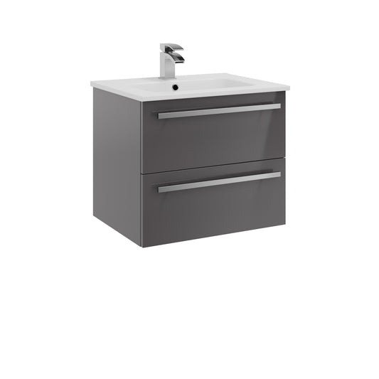 Purity 600mm 2 Drawer Wall Mounted Unit Storm Grey Gloss