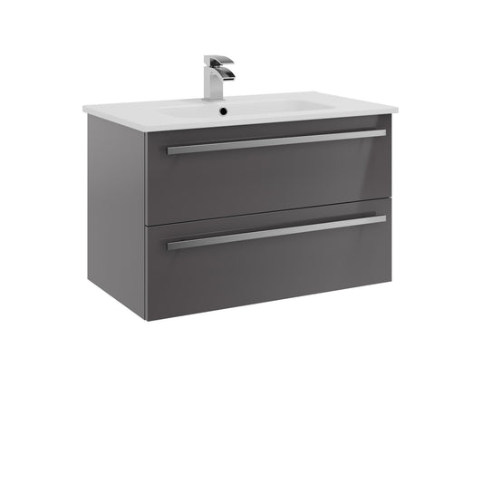 Purity 800mm 2 Drawer Wall Mounted Unit Storm Grey Gloss