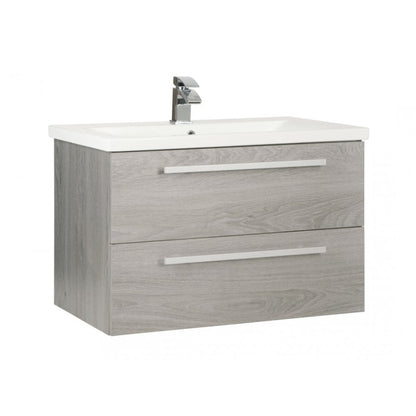 Purity 800mm 2 Drawer Wall Mounted Unit Silver Oak