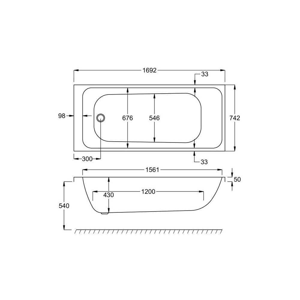 Refine 1700x750 Bath with Legs