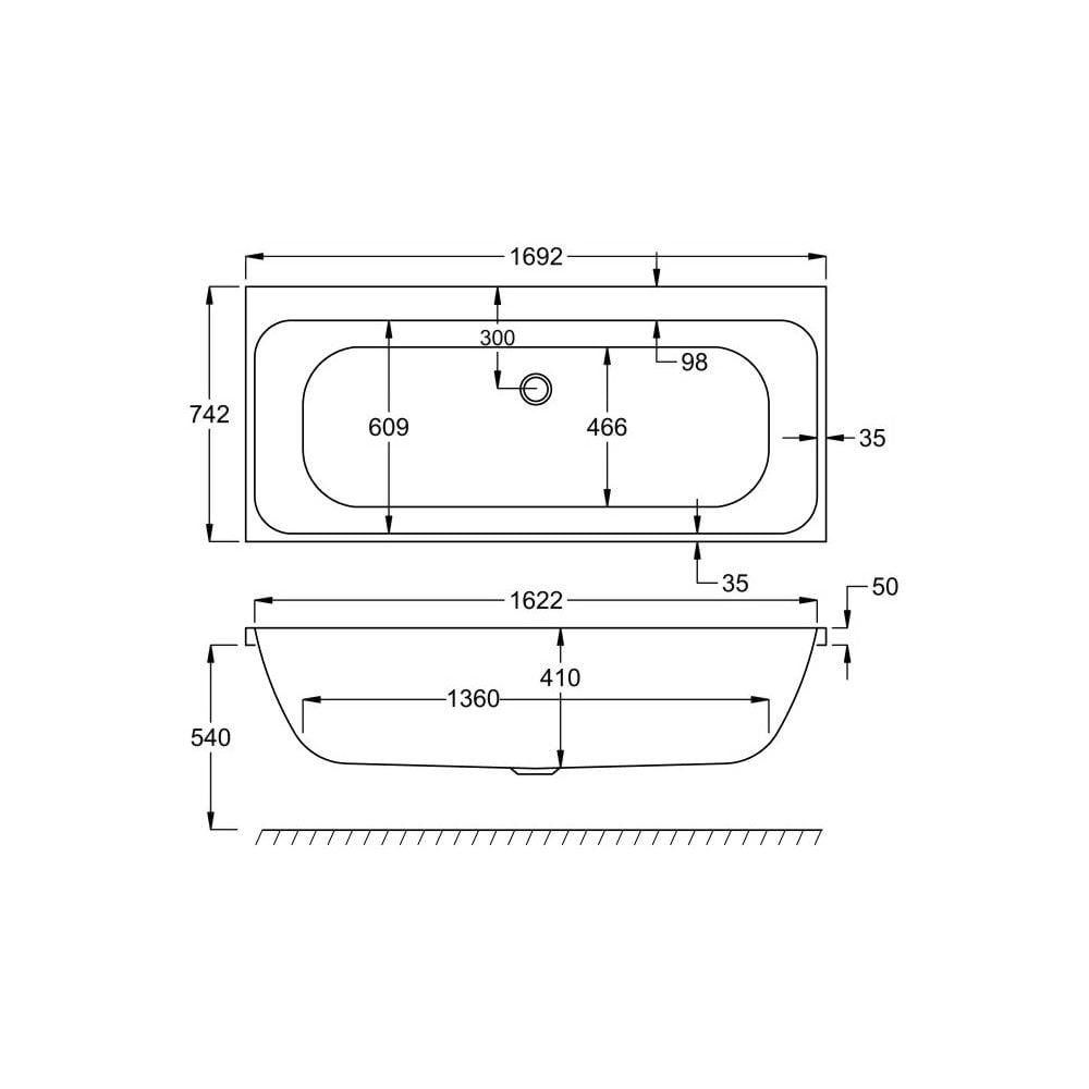 Refine Duo 1700x750 Bath with Legs