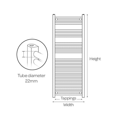 22mm Straight Towel Rail 600mm x 1000mm - Black