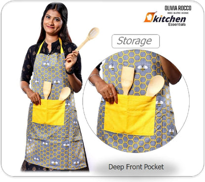 Kitchen Sets Apron Double Oven Gloves Towel Set Heat Resistant Oven Mitts Pot Holder for Home Kitchen Baking and Cooking Pack of 5 by OLIVIA ROCCO