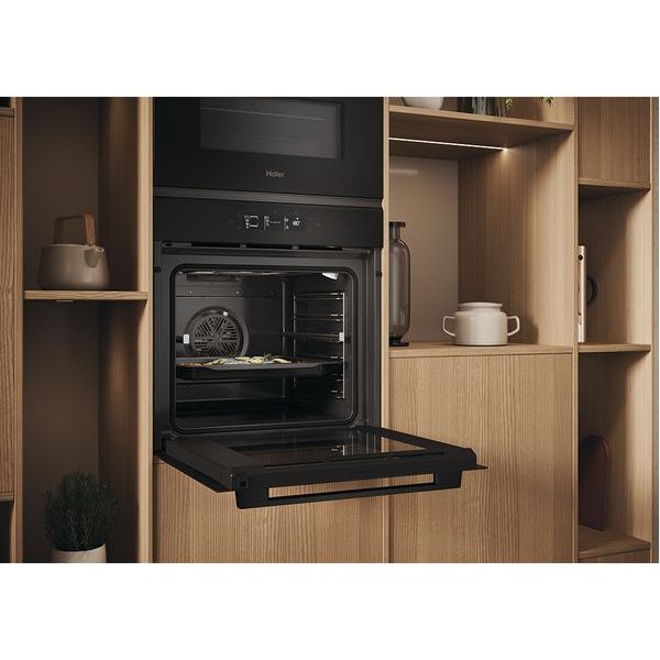 Haier Pyrolytic Oven Black Glass + Compact Combination Oven with AirFry + 14cm Warming Drawer Bundle