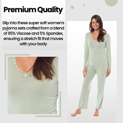Ladies Long Sleeve Pyjama Set Ultra Soft Viscose Spandex Black Green Cozy Stretch Fit Nightwear UK Sizes 8-22 by Daisy Dreamer