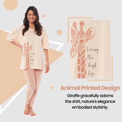 Ladies Oversized Cotton T-Shirt and Leggings PJ Set Animal Prints Loungewear Sleepwear Comfortable Stylish Pyjama for Cozy Nights by Daisy Dreamer