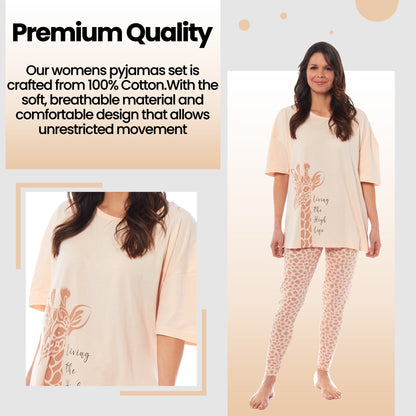 Ladies Oversized Cotton T-Shirt and Leggings PJ Set Animal Prints Loungewear Sleepwear Comfortable Stylish Pyjama for Cozy Nights by Daisy Dreamer