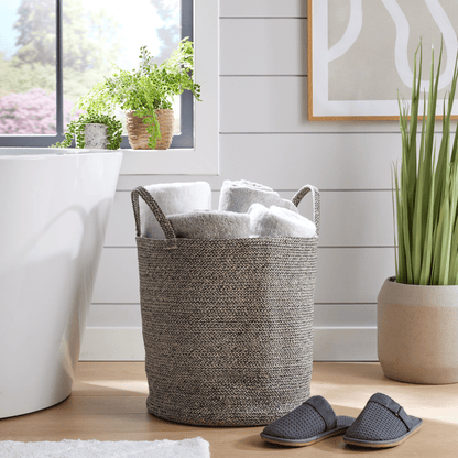 Large Woven Cotton Laundry Basket with Handles Durable Rope Storage Bin for Clothes Toys Household Items Versatile Organizer in Black Grey Natural OLIVIA ROCCO