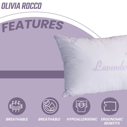 Lavender Infused Unique Hotel Pillow Hypoallergenic Microfibre Luxury Premium Fibre Filling for Superior Comfort and Support by OLIVIA ROCCO