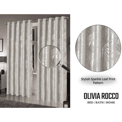 Leaf Natural Sparkle Blackout Curtains Super Soft Thermal Insulated Eyelet Drapes for Living Room & Bedroom 2 Panels by OLIVIA ROCCO