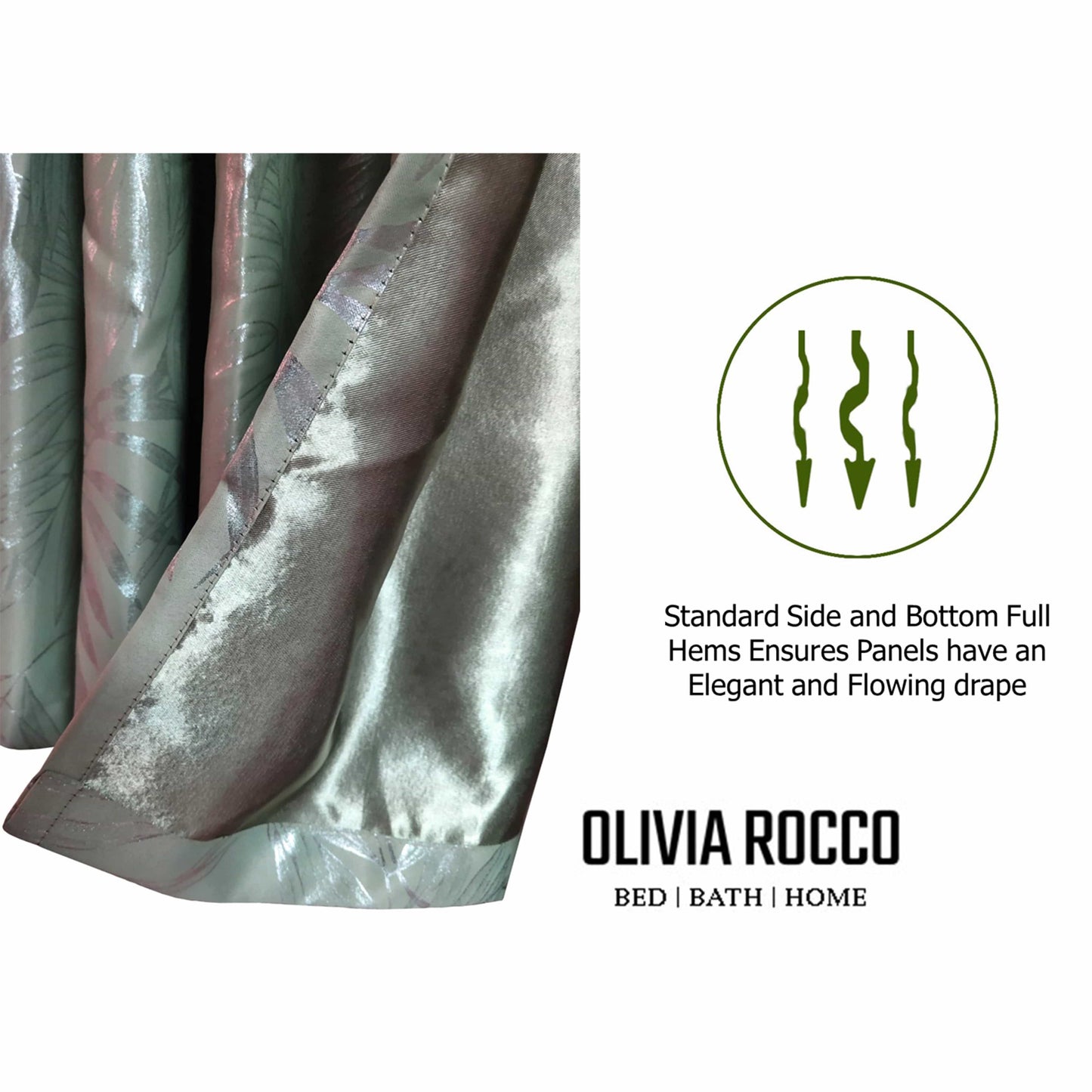 Leaf Sage Green Sparkle Blackout Curtains Super Soft Thermal Insulated Eyelet Drapes for Living Room & Bedroom 2 Panels by OLIVIA ROCCO