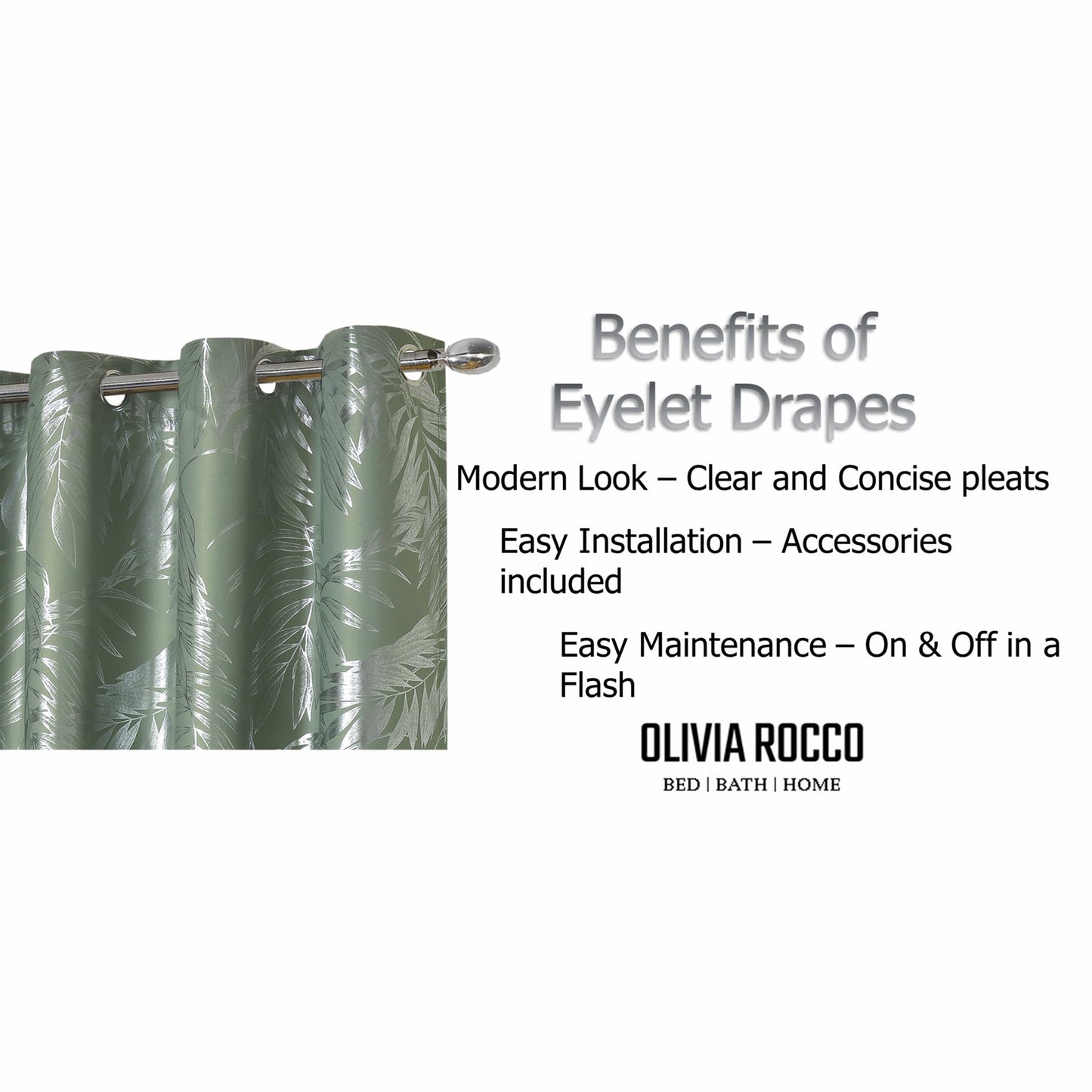 Leaf Sage Green Sparkle Blackout Curtains Super Soft Thermal Insulated Eyelet Drapes for Living Room & Bedroom 2 Panels by OLIVIA ROCCO