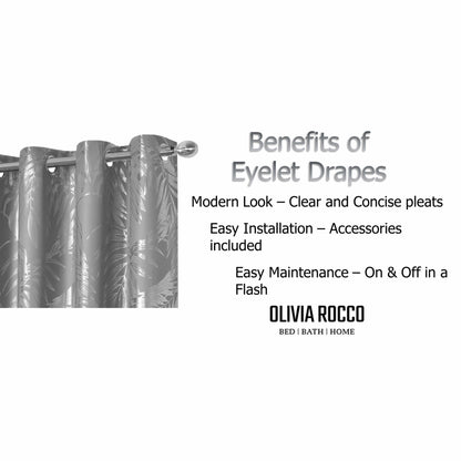 Leaf Silver Sparkle Blackout Curtains Super Soft Thermal Insulated Eyelet Drapes for Living Room & Bedroom 2 Panels by OLIVIA ROCCO