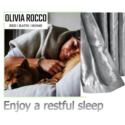 Leaf Silver Sparkle Blackout Curtains Super Soft Thermal Insulated Eyelet Drapes for Living Room & Bedroom 2 Panels by OLIVIA ROCCO