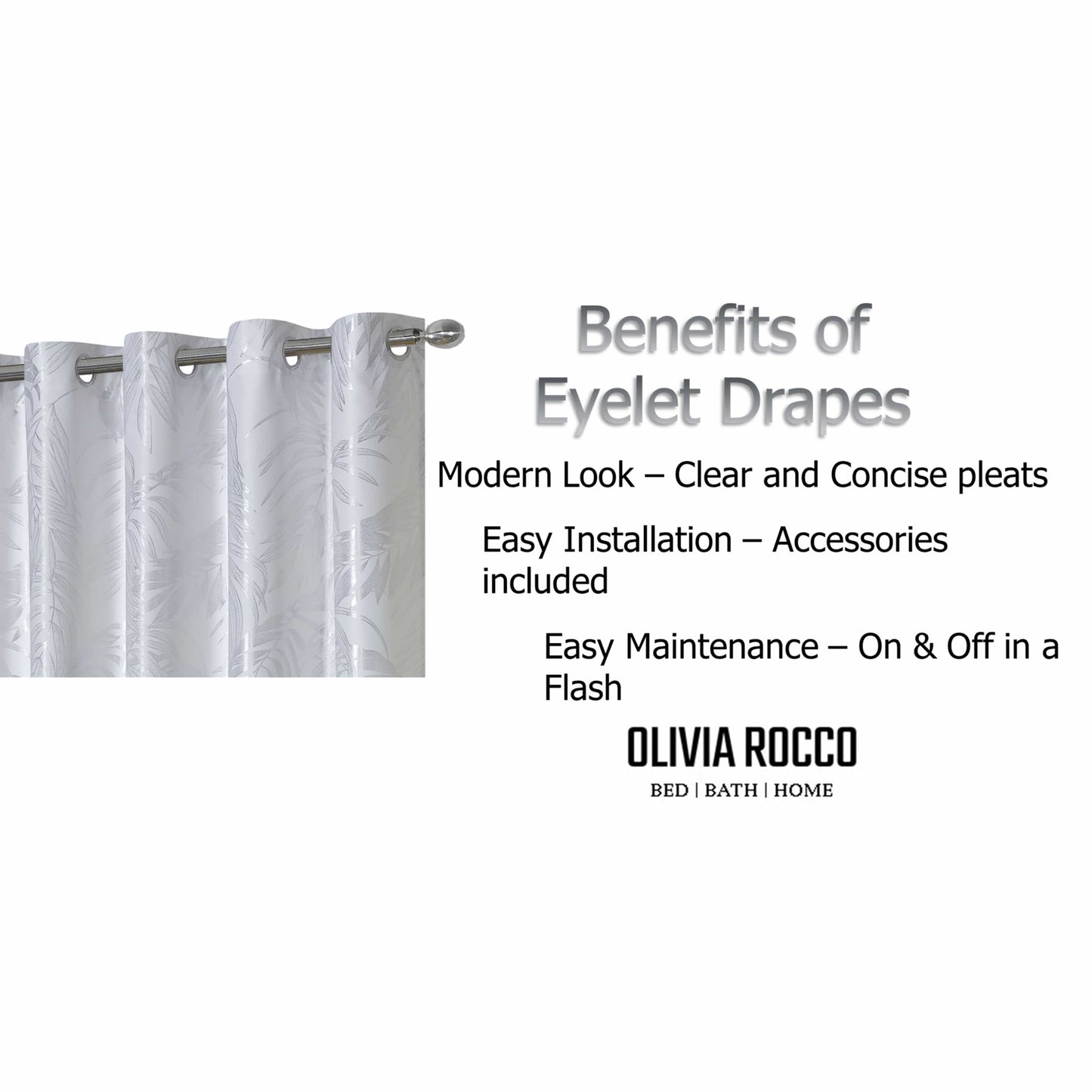 Leaf White Sparkle Blackout Curtains Super Soft Thermal Insulated Eyelet Drapes for Living Room & Bedroom 2 Panels by OLIVIA ROCCO