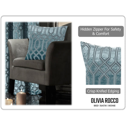 Luxe Geo Velvet Cushion Covers 2 Pack Teal Geometric Decorative Cushions for Sofa Bed & Living Room by OLIVIA ROCCO