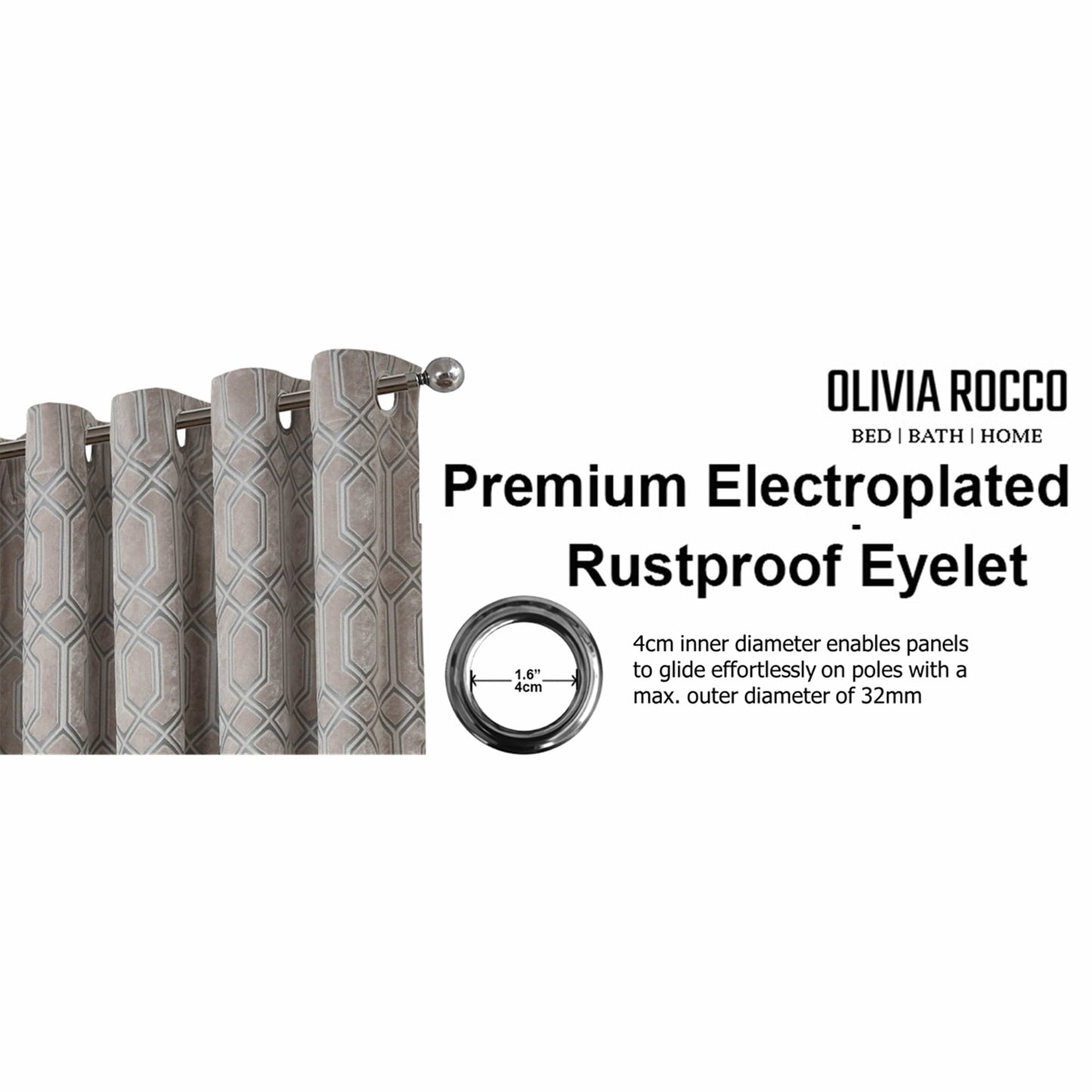 Luxe Geo Velvet Eyelet Curtains Champagne Thermal Insulated Soundproof Light Blocking Drapes for Bedroom & Lounge by OLIVIA ROCCO