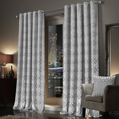 Luxe Geo Velvet Eyelet Curtains Grey Thermal Insulated Soundproof Light Blocking Drapes for Bedroom & Lounge by OLIVIA ROCCO