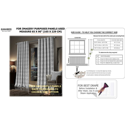 Luxe Geo Velvet Eyelet Curtains Grey Thermal Insulated Soundproof Light Blocking Drapes for Bedroom & Lounge by OLIVIA ROCCO