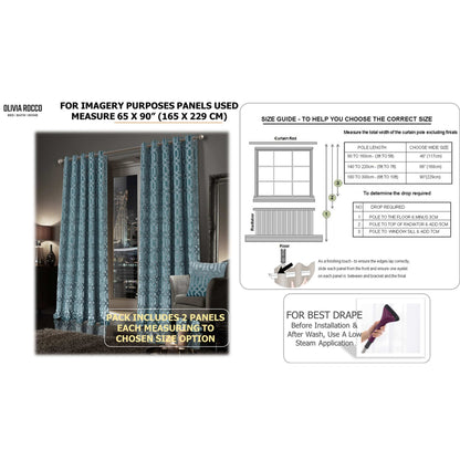 Luxe Geo Velvet Eyelet Curtains Teal Thermal Insulated Soundproof Light Blocking Drapes for Bedroom & Lounge by OLIVIA ROCCO