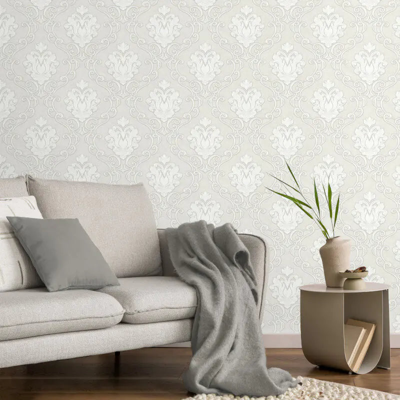 Fine Decor Vymura Florentine Damask White Wallpaper (M95657)