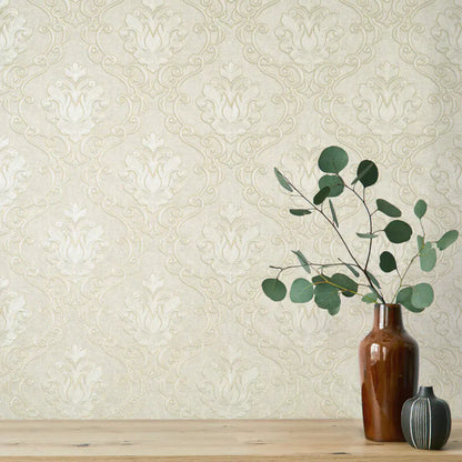 Fine Decor Vymura Florentine Damask Stone Wallpaper (M95658)