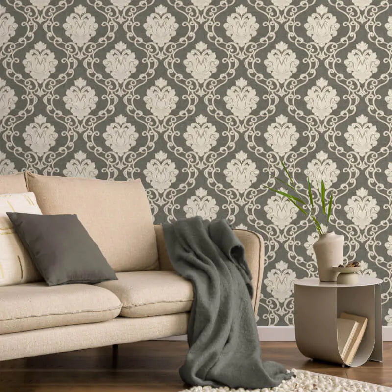 Fine Decor Vymura Florentine Damask Gunmetal Wallpaper (M95660)