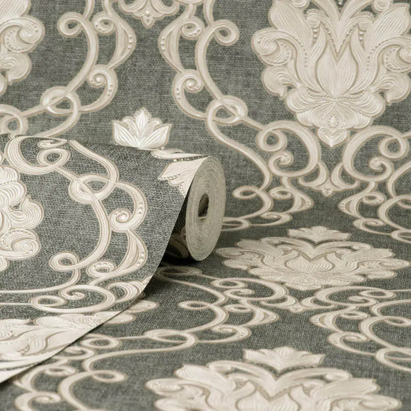 Fine Decor Vymura Florentine Damask Gunmetal Wallpaper (M95660)