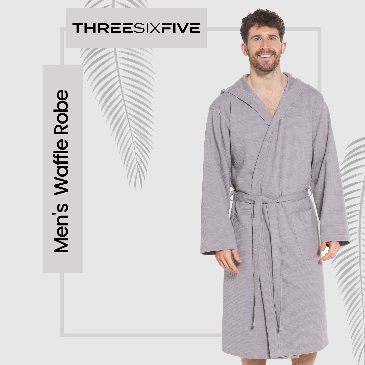 Men’s Hooded Waffle Cotton Bathrobe Grey Super Absorbent Spa Robe Luxury Dressing Gown for Home & Loungewear by OLIVIA ROCCO