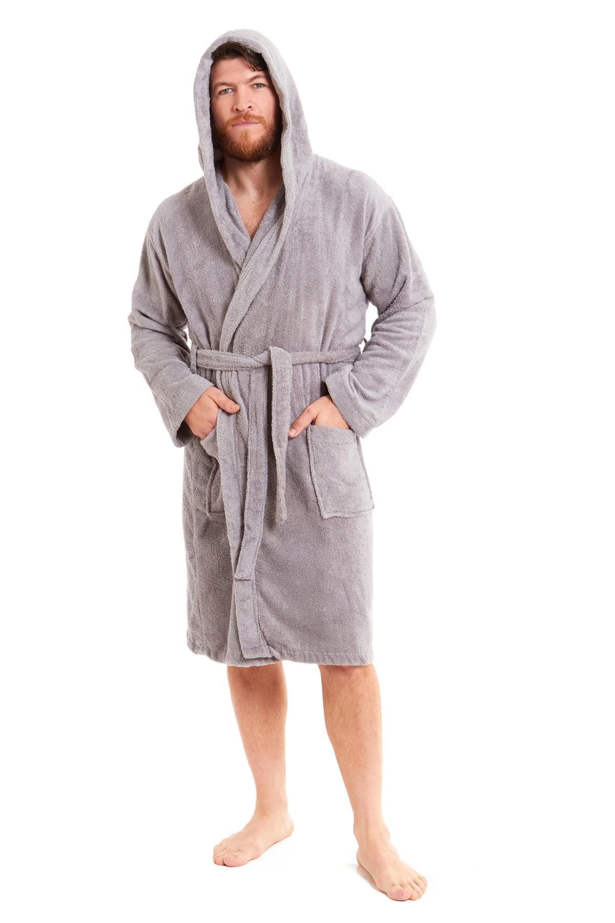 Men's Luxury Bamboo Cotton Hooded Bathrobe Ultra-Soft Towelling Robe for Home Gym and Spa in Multiple Sizes and Colours by Daisy Dreamer