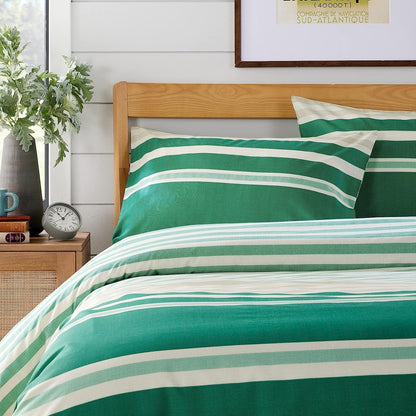 Miami Stripes Reversible Duvet Cover Set Hypoallergenic High-Quality Cotton Blend Bedding Available in Grey Natural Green Multiple Sizes by OLIVIA ROCCO