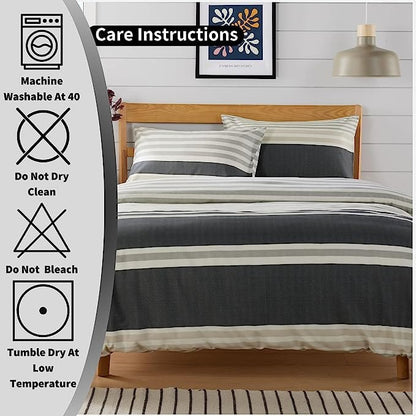 Miami Stripes Reversible Duvet Cover Set Hypoallergenic High-Quality Cotton Blend Bedding Available in Grey Natural Green Multiple Sizes by OLIVIA ROCCO
