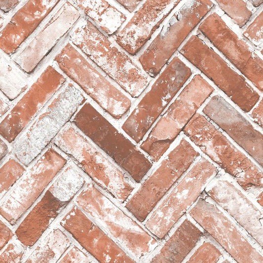 Muriva Herringbone Brick Red  Wallpaper (174501)