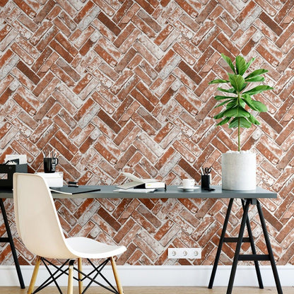 Muriva Herringbone Brick Red  Wallpaper (174501)