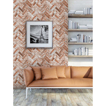 Muriva Herringbone Brick Red  Wallpaper (174501)