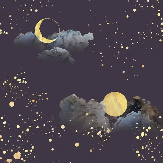 Papel pintado Muriva cielo nocturno azul y dorado (200502)