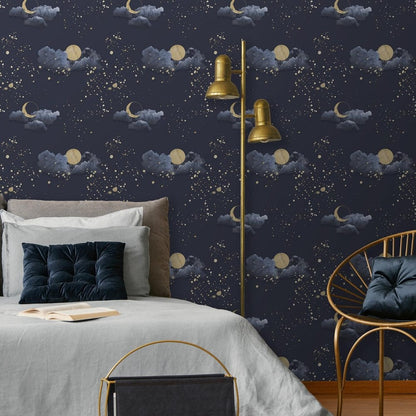 Muriva Night Sky Blue & Gold Wallpaper (200502)