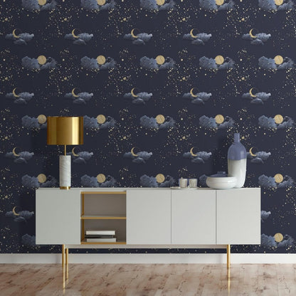 Muriva Night Sky Blue & Gold Wallpaper (200502)