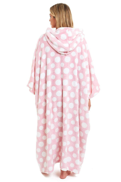 Oversized Hooded Fleece Poncho Blanket with Stars and Polka Dots Plush Wearable Blanket with Front Pocket for Adults Indoor Outdoor by Daisy Dreamer