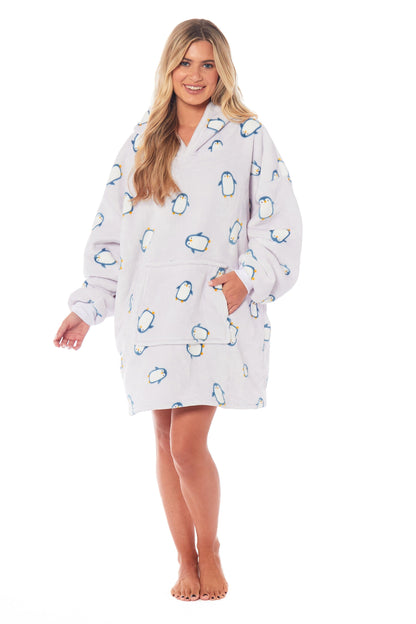 Oversized Hooded Penguin Blanket Plush Fleece Reversible Sherpa Giant Hoodie Sweatshirt Ultra-Soft Flannel Loungewear for Adults and Kids by Daisy Dreamer