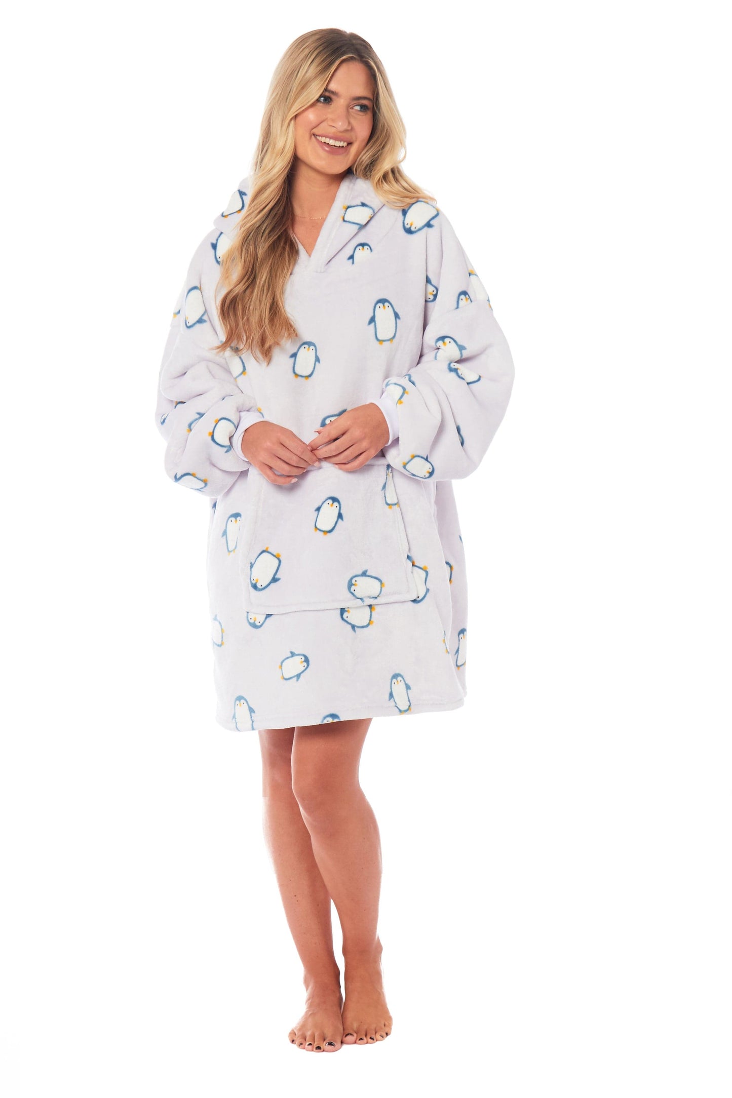 Oversized Hooded Penguin Blanket Plush Fleece Reversible Sherpa Giant Hoodie Sweatshirt Ultra-Soft Flannel Loungewear for Adults and Kids by Daisy Dreamer