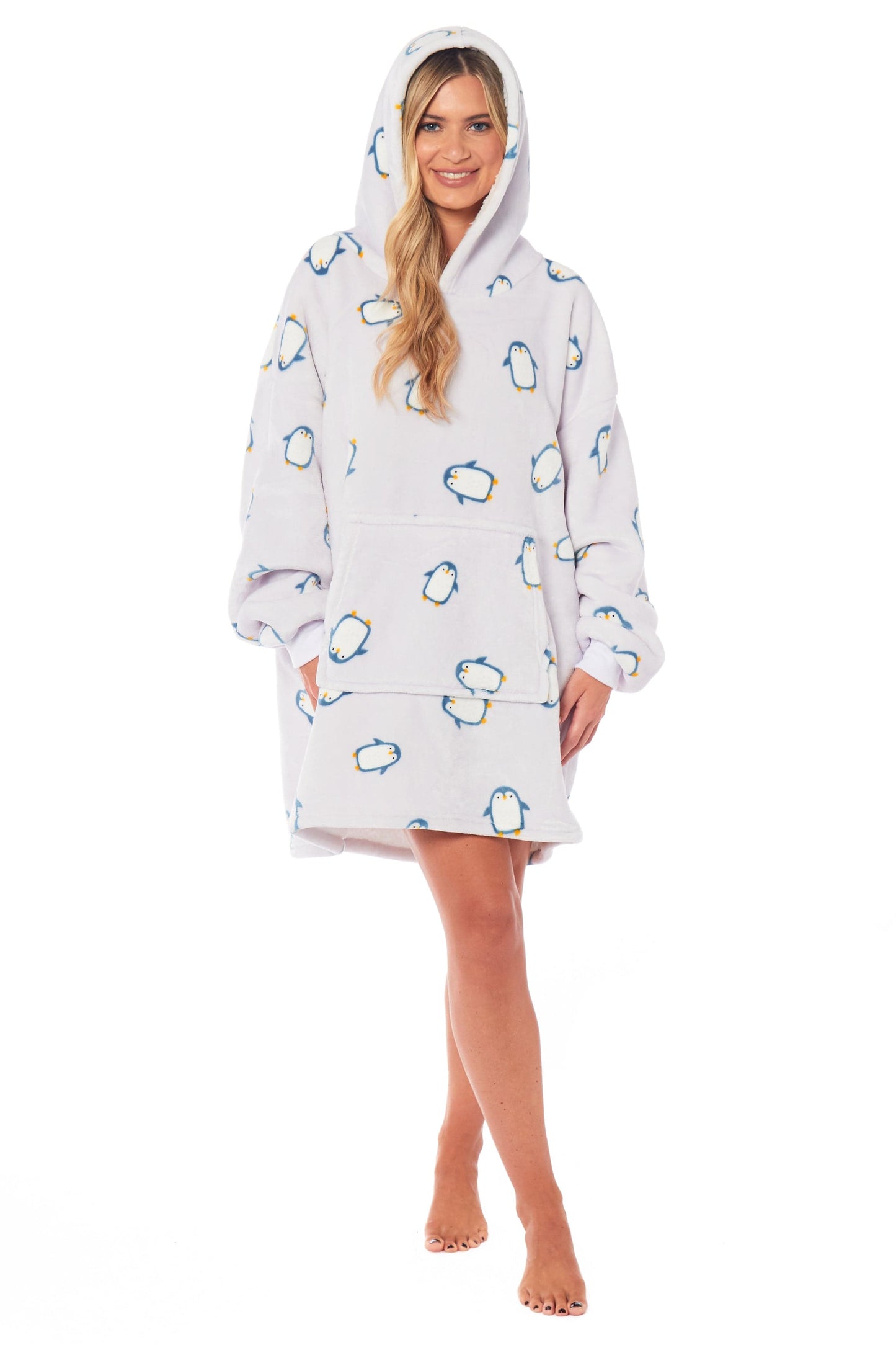 Oversized Hooded Penguin Blanket Plush Fleece Reversible Sherpa Giant Hoodie Sweatshirt Ultra-Soft Flannel Loungewear for Adults and Kids by Daisy Dreamer