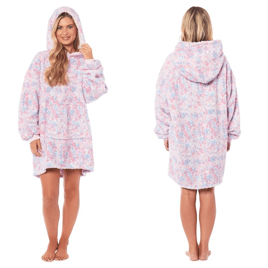 Oversized Rainbow Hooded Plush Fleece Blanket with Reversible Sherpa Ultra Soft Giant Hoodie with Front Pocket for Adults and Kids by Daisy Dreamer