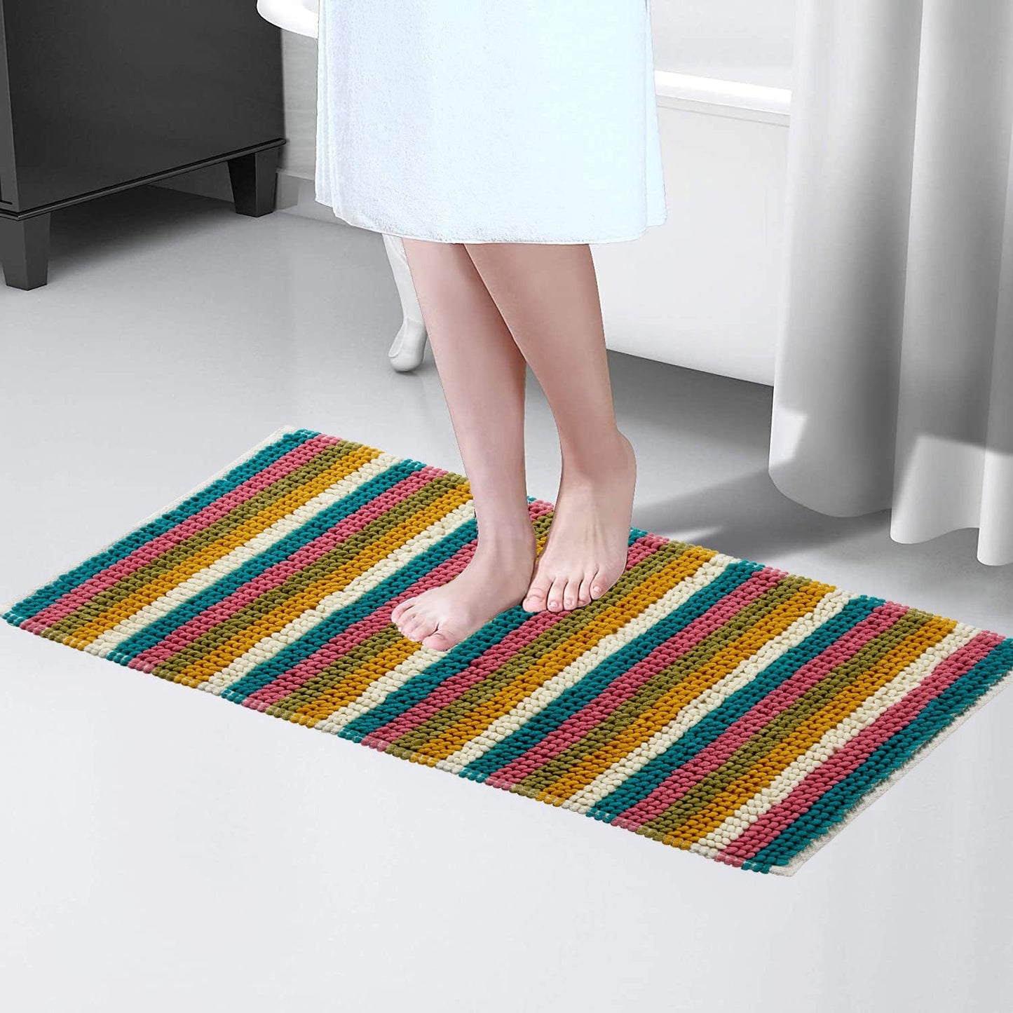Padstow Super Soft Absorbent Stripe Bathmat 50 x 80 cm Quick-Drying Anti-Slip Durable Bathroom Accessory by OLIVIA ROCCO