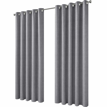 Paris Eyelet Jacquard Curtains Grey Geometric Pattern Thermal Insulated Light Blocking for Bedroom Lounge by OLIVIA ROCCO