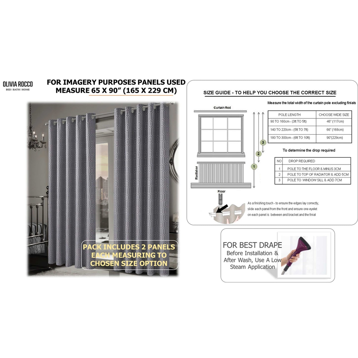 Paris Eyelet Jacquard Curtains Grey Geometric Pattern Thermal Insulated Light Blocking for Bedroom Lounge by OLIVIA ROCCO